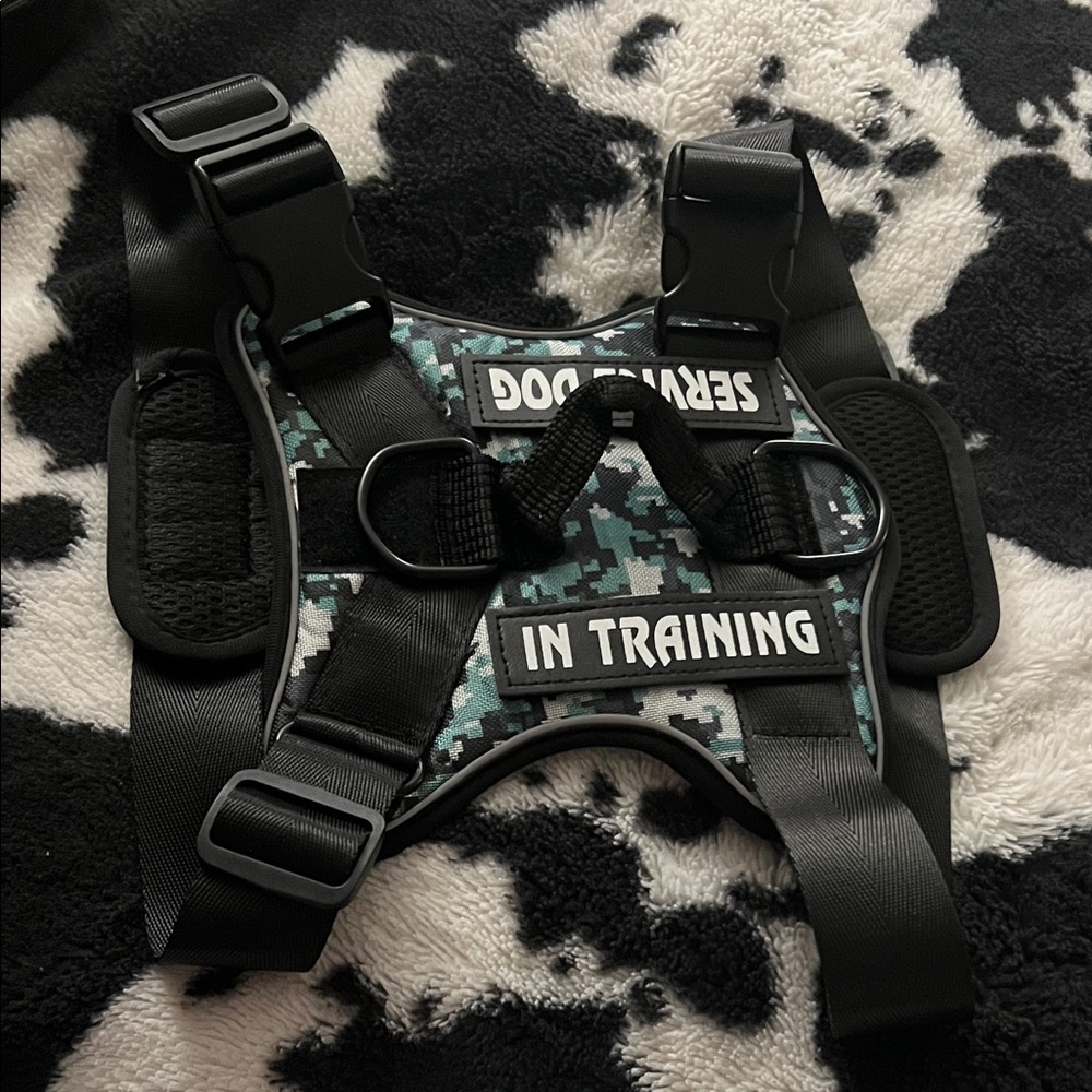 Service Dog Training Harness - Black and Blue Camo
